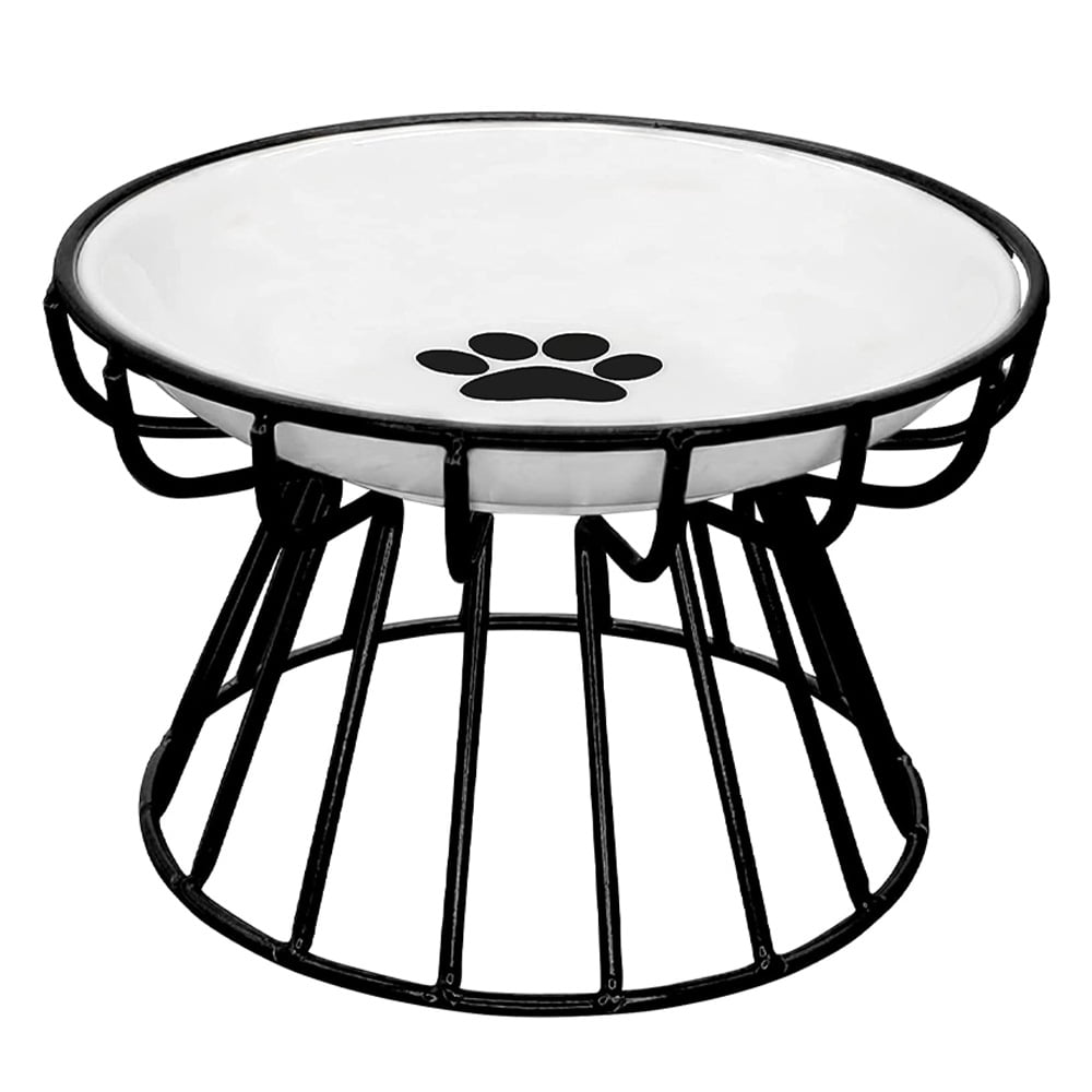 Cat Bowls, Elevated Cat Bowl, Raised Ceramic Cat Dish with Metal Stand