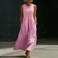 thumbnail image 2 of Lovzfmll Relaxed Pocket Tank Shift Maxi Dress for Women, Loose Crew Neck Sleeveless Casual Dress Pink, S, 2 of 8