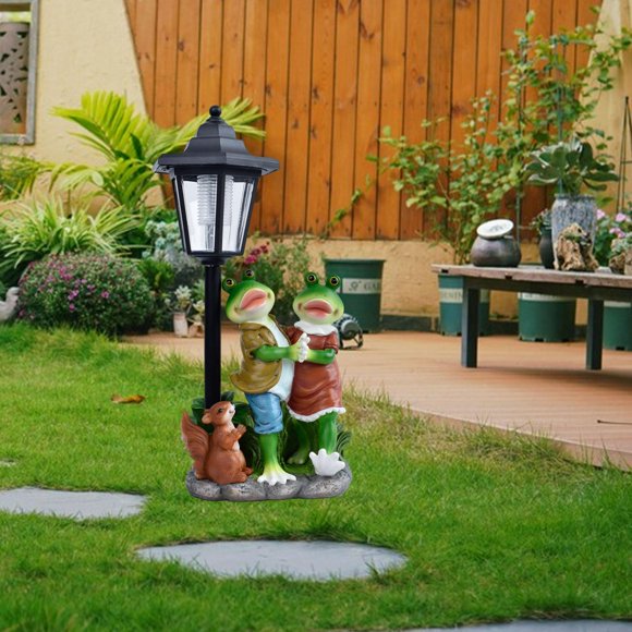 Figura de rana para patio, luz solar, decoración para exteriores, adorno de césped con energía solar para interiores y exteriores.