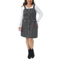 thumbnail image 2 of Plus Size Suspender Dresses for Women High Waist Tweed Single-Breasted Overall Dress 2X Black White, 2 of 6