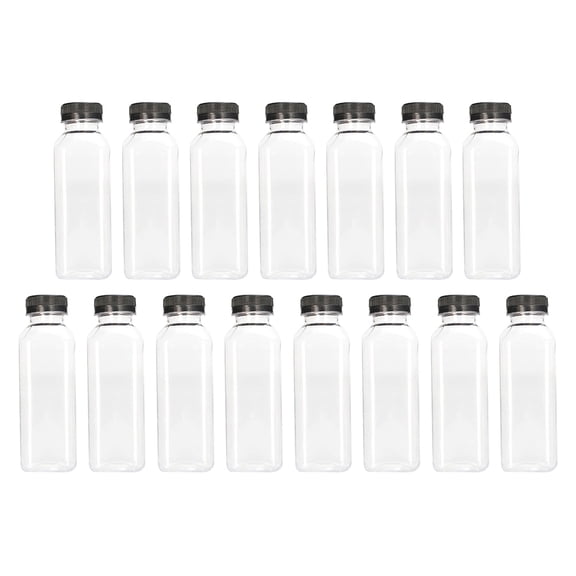 15pcs Empty Beverage Containers Plastic Juice Bottles with Lids for or Juice Milk