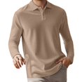thumbnail image 3 of Long Sleeve Polo Shirts for Men Textured Casual Solid Color Lapel Pullover T Shirts Fall Loose Comfortable Athletic Wicking Mens Golf Shirt Khaki L, 3 of 6