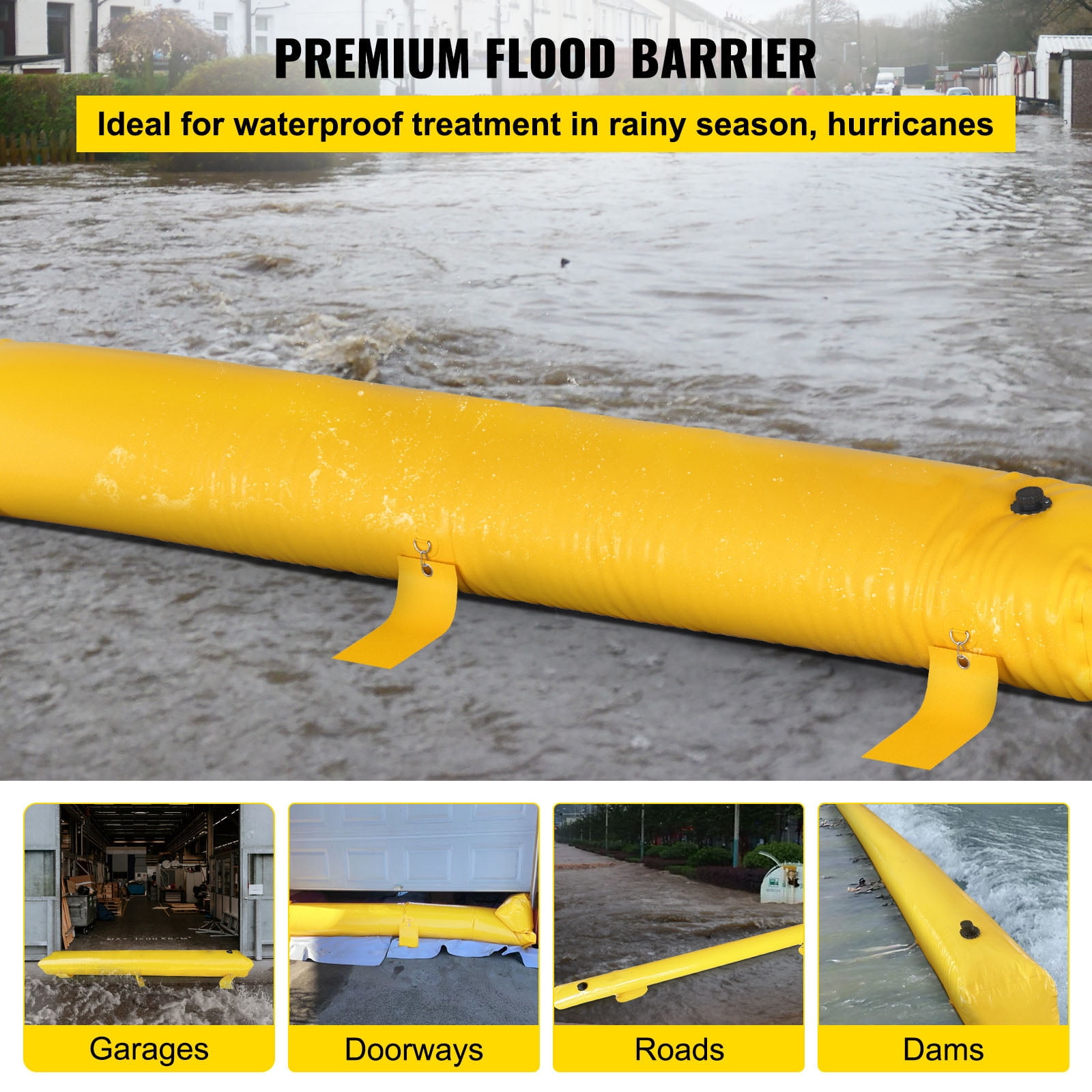 VEVOR Flood Barrier Hydro Barrier 24' Length x 6" Height for Water Diversion