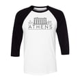 thumbnail image 1 of Skyline Athens Greece Three-Quarter Raglan Sleeve Baseball Shirt Unisex Large White/Black, 1 of 5