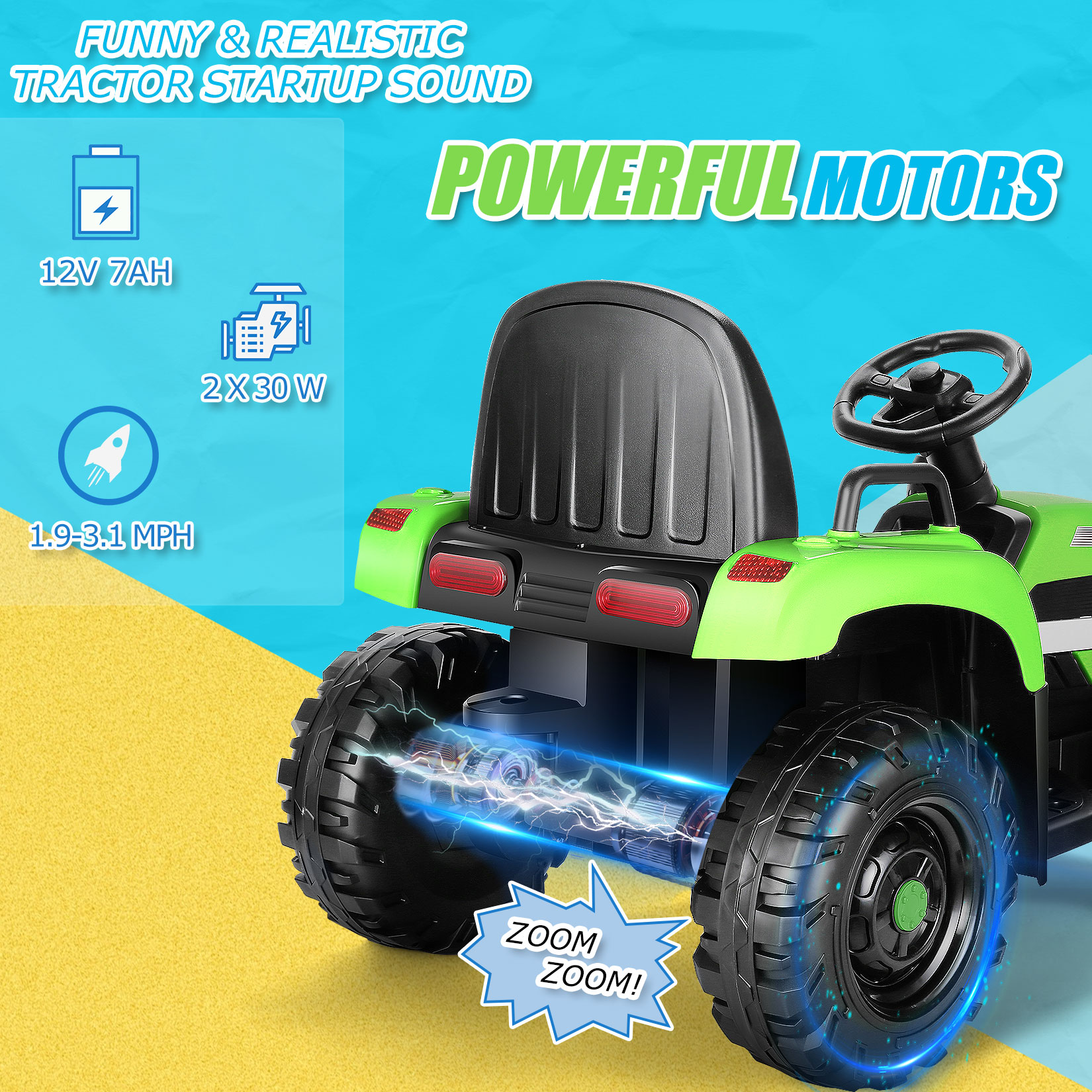Funcid 12V Ride on toys Ride on Cars with Remote Control, Electric Car 2*100W Powerful Ride on UTV w/ Bluetooth, Battery Indicator, Knob Volume Control, Spring Suspension, Black
