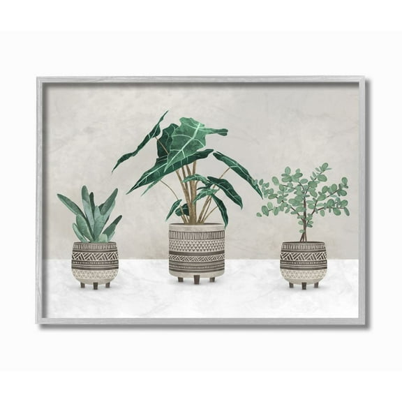 Stupell Industries Plants In Patterned Pots Neutral Grey Design Graphic Art Gray Framed Art Print Wall Art, 11x14, by Ziwei Li