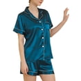 thumbnail image 3 of Women's Short Sleeve Shorts Set 2 Piece Button Up Spring Lightweight Pjs Silk Pajama Set Summer Sleepwear Soft Silky Comfy Peacock Blue 16, 3 of 5