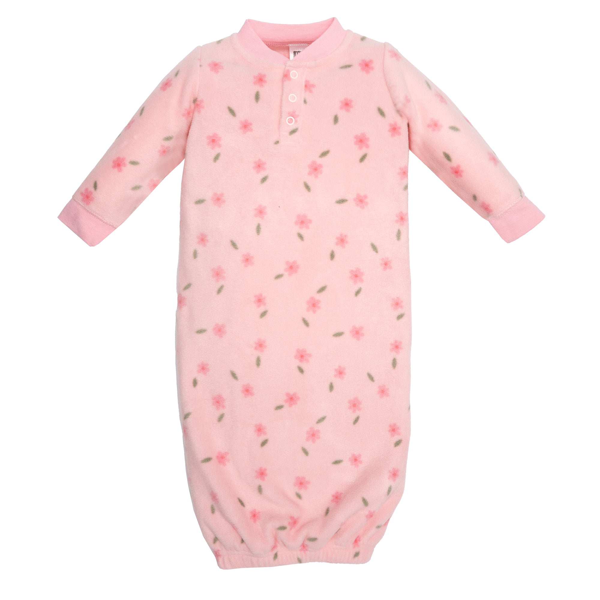 Hudson Baby Infant Girls Fleece Gowns, Family Floral, 0-6 Months
