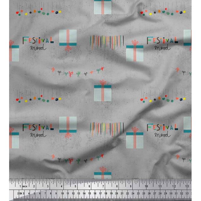 Soimoi Velvet Fabric Gift Box & Hanging Ribbons Party Print Fabric by Yard 58 Inch Wide