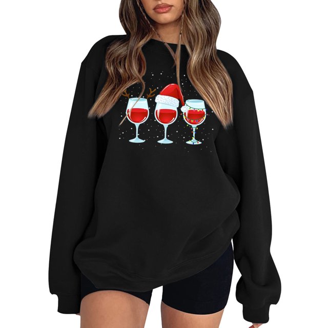 Chandails de Noël pour Femmes à Imprimé, Coupe Ample, Col Rond, Manches Longues, Décontractés, Basiques, Sans Capuche, Chandails