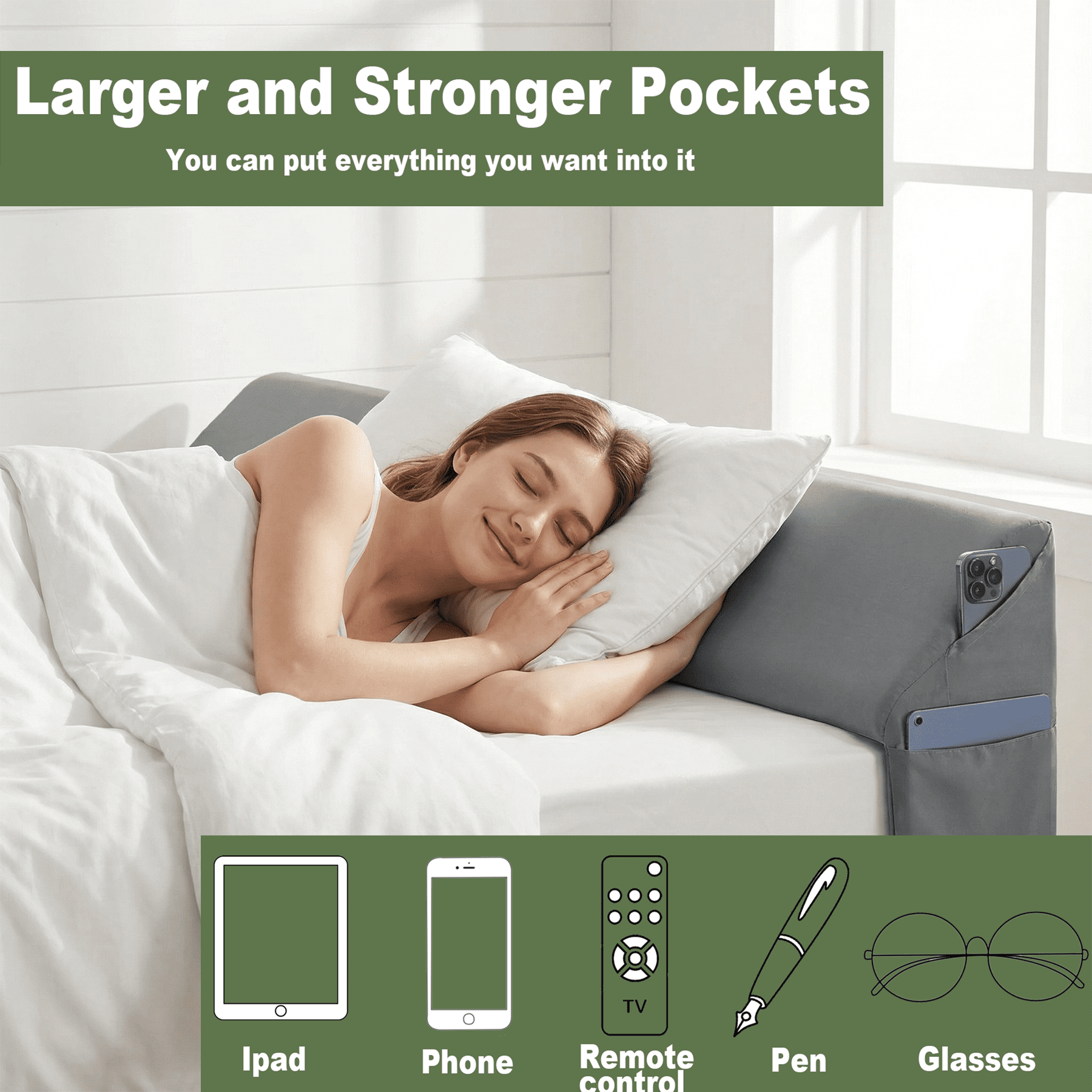 COOKEY Queen Size Bed Wedge Pillow for Headboard, 60"x10"x6" Mattress Gap Filler, Memory Foam Support for Sleep Apnea, Back Pain Relief & Sleeping Comfort, Gray