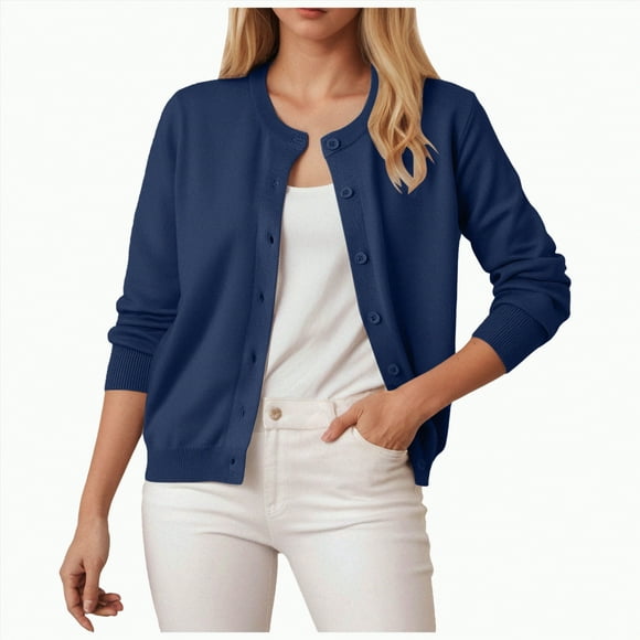 Splozh Cardigan pour Femmes Chandails Cardigan Femmes Long Cardigan Été Automne avec Poche Élégant Décontracté Veste Légère Cardigan pour Dormir Tard Chandail Ourlet Haut-Bas Longue Veste Marine,TG
