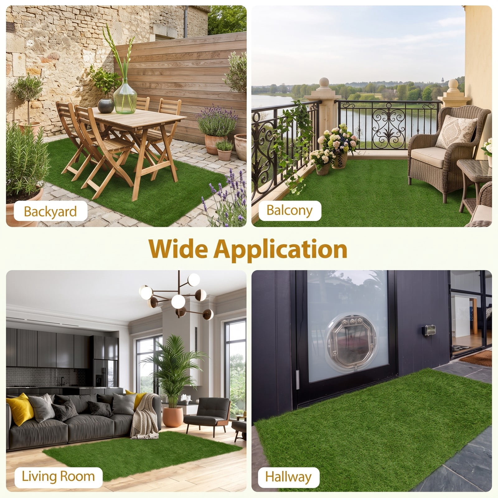 ALPULON 4 x 6 FT Artificial Grass Turf Mat, Indoor Outdoor Synthetic Turf Rug with Drainage Holes, Realistic Pet-Friendly Fake Grass Lawn Carpet for Patio, Green