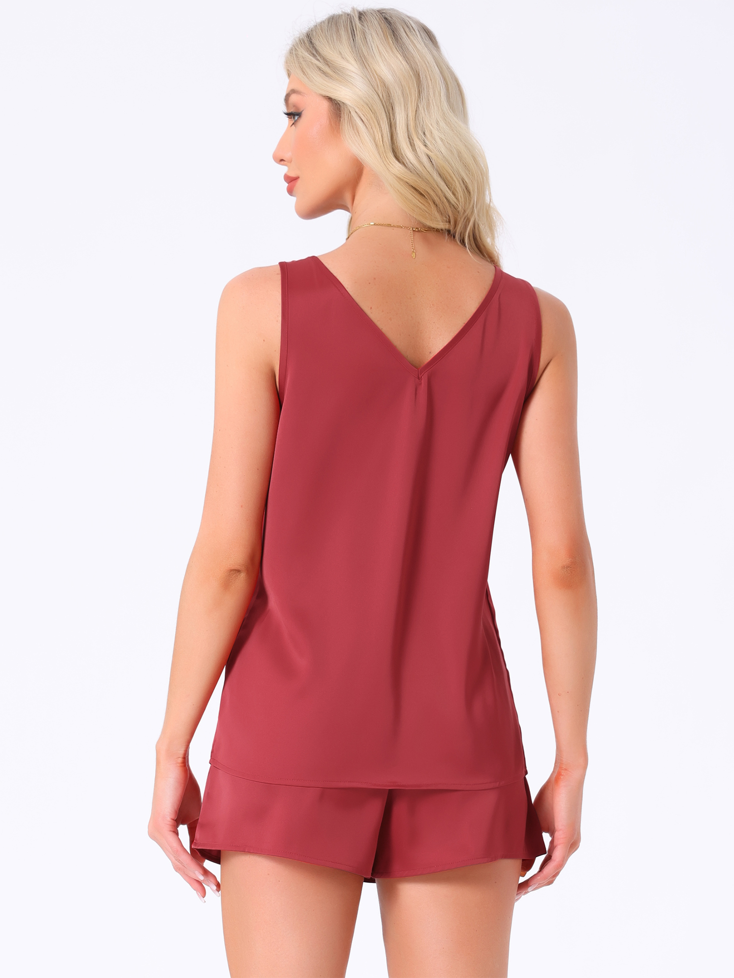 DARING DIVA Satin Silky Tank Top Shorts Pleated Front 2 Piece Pajama Sets XS Red