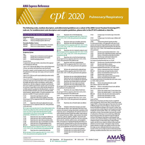 CPT 2020 Express Reference Coding Card Pulmonary/Respiratory Walmart