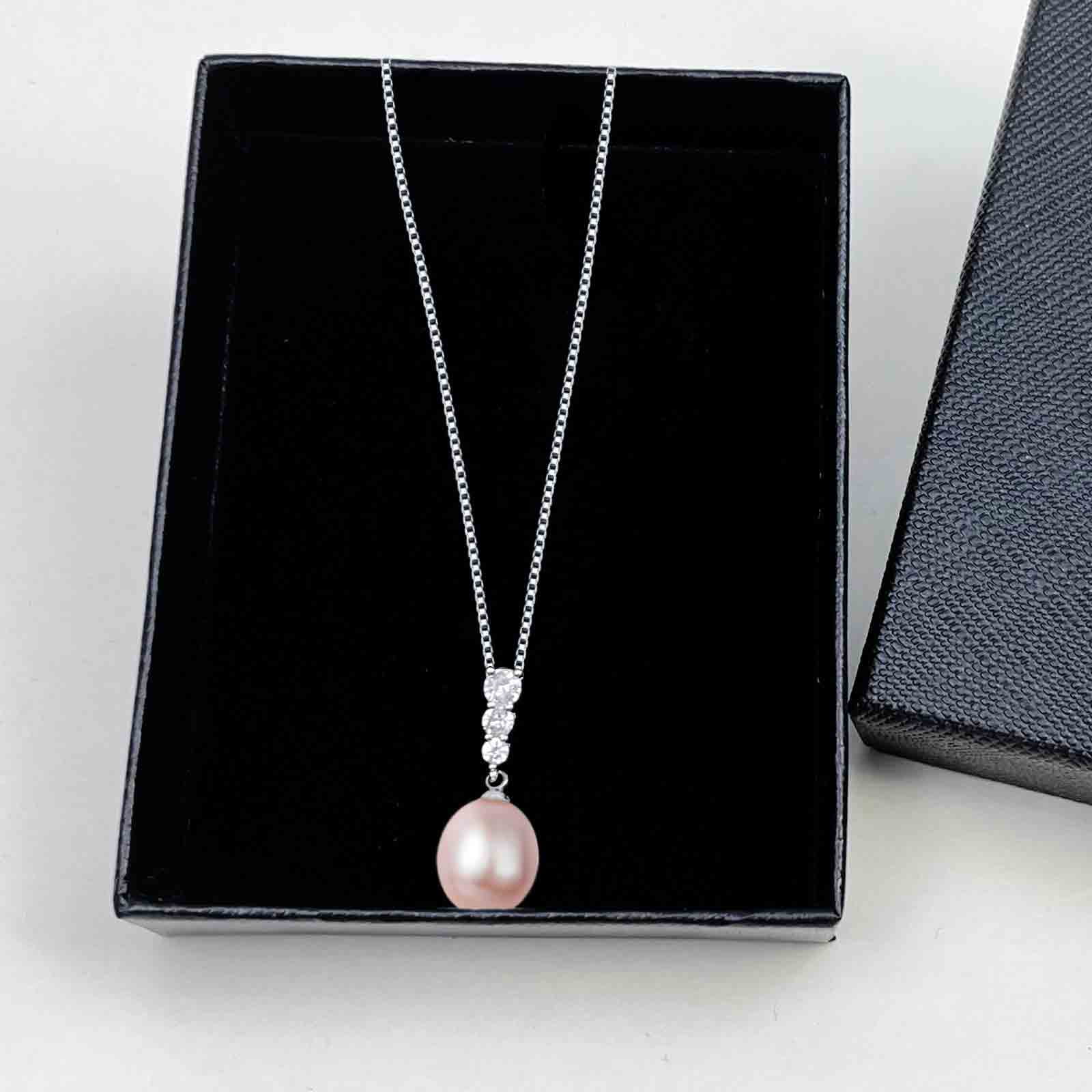 Yami 9-10mm Purple Elegant Edison Freshwater Pearl Drop Pendant Necklace with Real Gold Plated 925 Sterling Silver