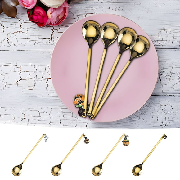 Pgyong 4 PCS 6.3 Inches Halloween Stainless Steel 18/10 Coffee Spoons Iced Tea Spoon Espressos Stirring Spoon Matte Teaspoons Dessert Spoon