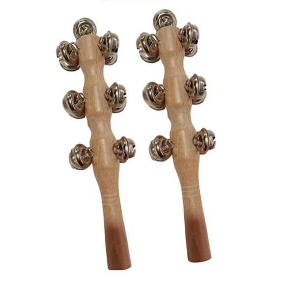 13 Bell Instruments Hand Bell Sleigh Bells Jingler Bell Stick,Christmas Hand Jingle Bells Wooden Hand Sleigh Bells (2 pcs)