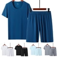 thumbnail image 4 of MYG Mens Summer Short Sleeve Two-Piece Ice Silk Thin Pajamas Large Size Homewear Set, 4 of 7