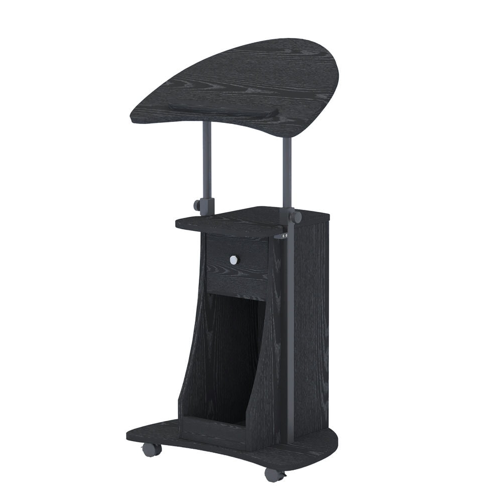Demi Bonn Adjustable Height Laptop Cart with Drawer, Sit-to-Stand Computer Desk with Swivel Top and Storage, Mobile Podium Desk Stand, Black