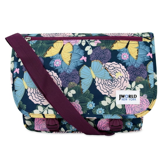 J World Girls Terry 15" Messenger Bag For School And Travel, Secret Garden