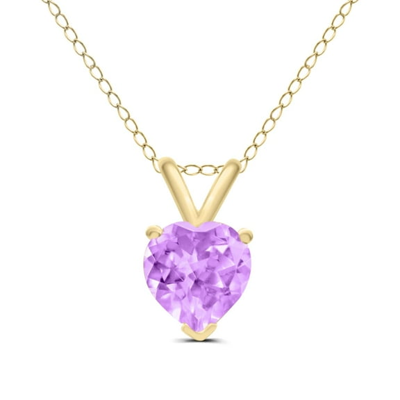 Timeless Classics Heart Shape Amethyst Solitaire Pendant Necklace in 14K Yellow Gold - 7MM