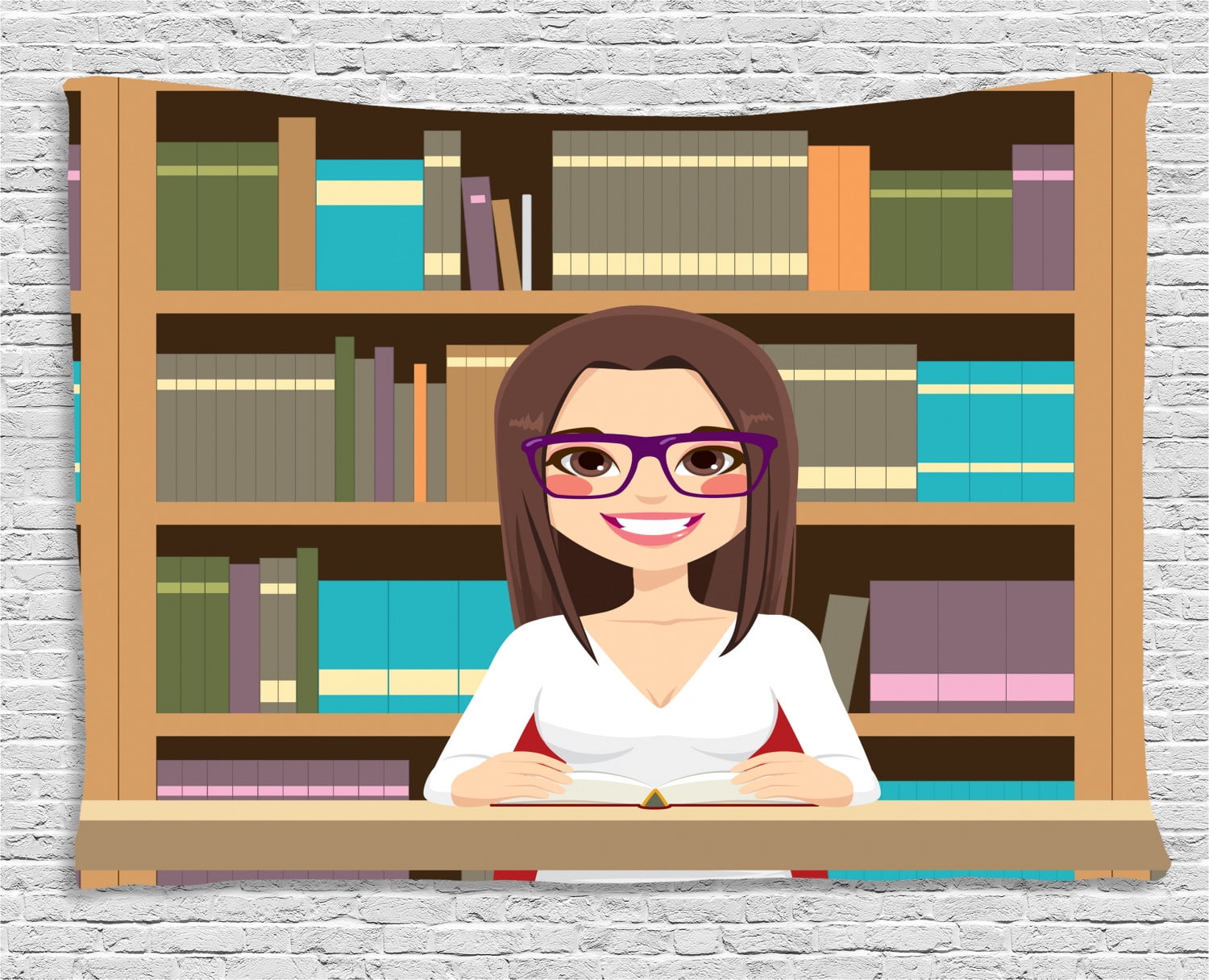 Geek Tapestry, Happy Student Girl in Library Studying Reading a Textbook  Themed Digital Image Print, Wall Hanging for Bedroom Living Room Dorm  Decor, 80W X 60L Inches, Multicolor, by Ambesonne - Walmart.com