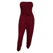 Angle View: eVogues Plus Size Jumpsuit Burgundy