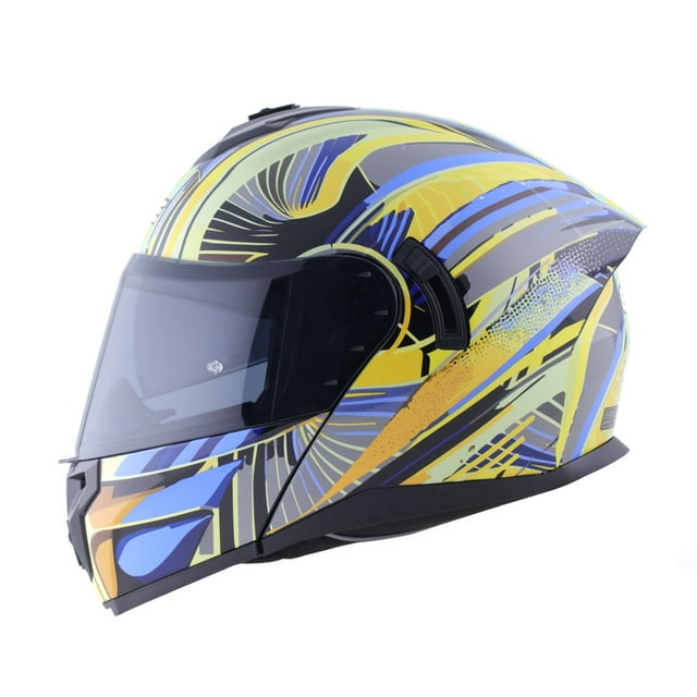 Casco Para Moto Edge Abatible Amarillo / Azul Doble Certificación L