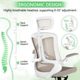thumbnail image 3 of Desk Office Chair, Ergonomic High Back  Computer Chairs with Wheels, Swivel Gaming Home Mesh Chair Comfortable Lumbar Support,  Arms for Study, Home,Bedroom（Khaki）, 3 of 7