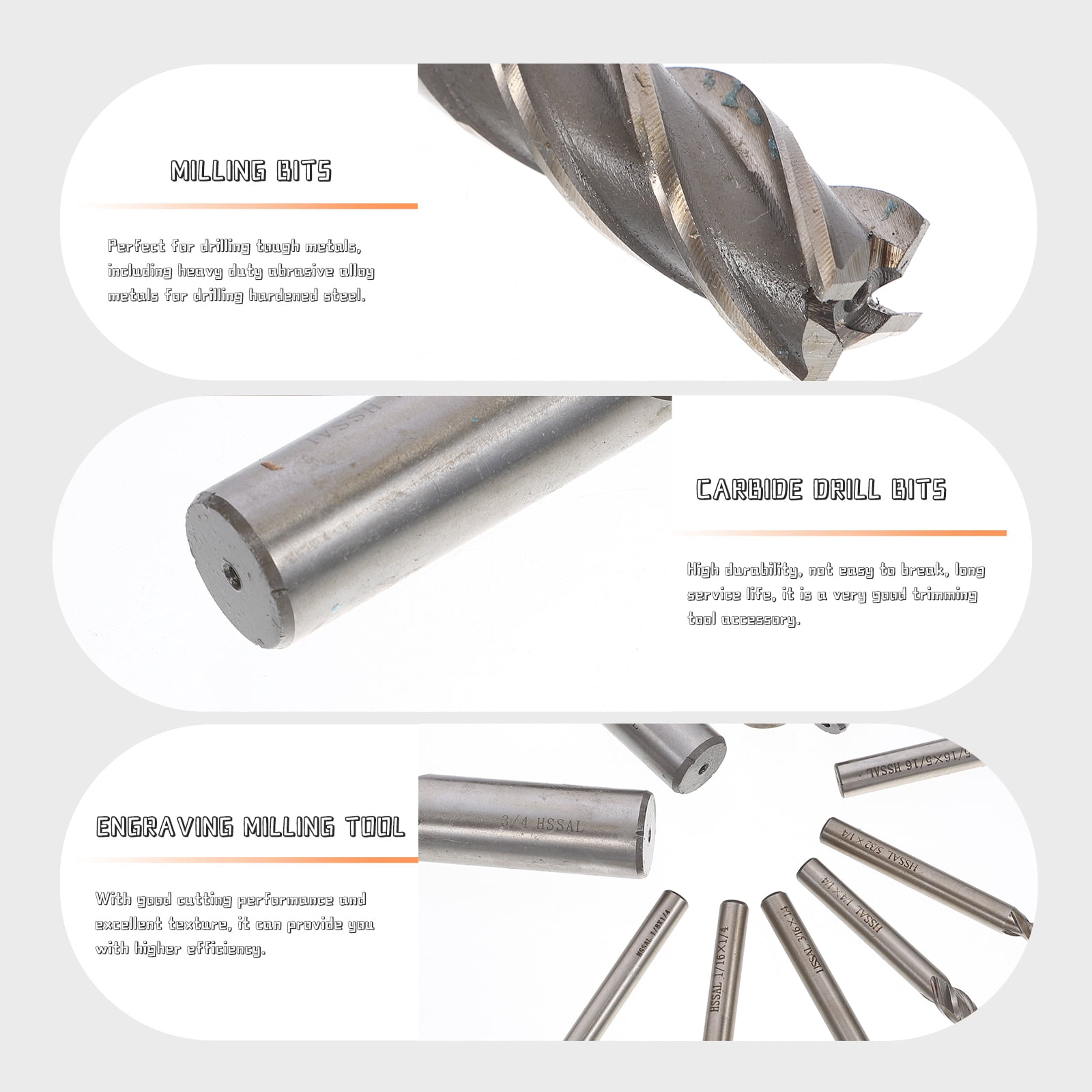 Voiceine 9pcs Milling Bit Engraving Milling Tool Milling Cutter Tool Carbide Drill Bits