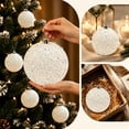 thumbnail image 5 of Large White Glitter Christmas Ball Ornament, 5.91 Inch Sparkling Hanging Bauble, Shatterproof Xmas Tree Decor, 5 of 9