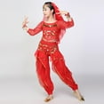 thumbnail image 6 of Hinvhai Girls Belly Dance Dress Clothes Harem Pants Shiny Belly Dance Suits with Head Veil Waist Chain Outfit Red 5-7 Years, 6 of 7