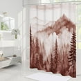 thumbnail image 2 of Burgundy Small Stall Misty Pine Forest Shower Curtain 36 x 72, Mountain Foggy Woodland Scenery Tree Narrow Half Size Shower Curtains for Bathroom, Abstract Waterproof Nature-Themed Decor, 2 of 12
