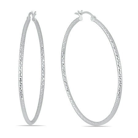 SZUL Women's Diamond Cut 50MM Hoop Earrings In .925 Sterling Silver