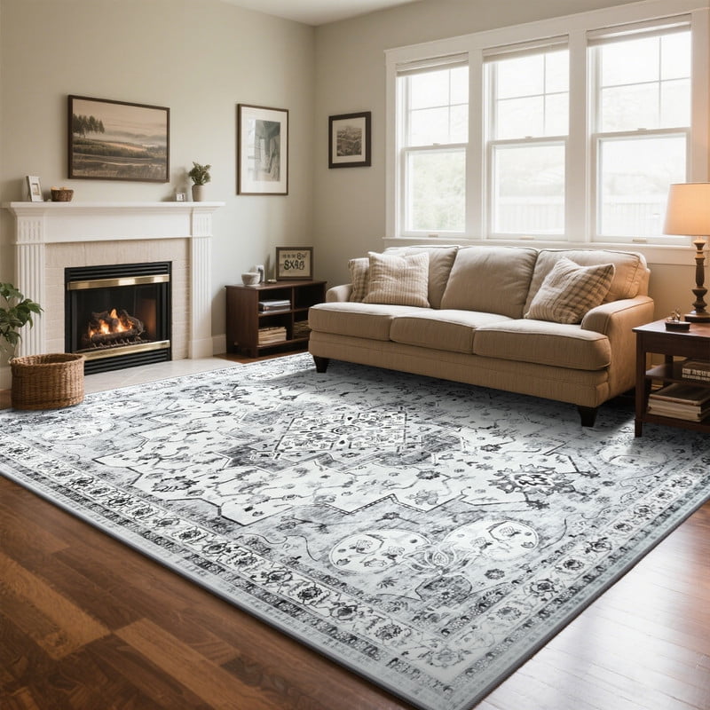 TWINNIS 6'x9'Area Rugs for Living Room Washable Rugs Boho Area Rug Non-Slip Carpet,Gray