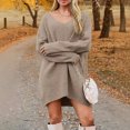 thumbnail image 4 of UAMVSH Oversized Sweater Dress for Women Fall V Neck Long Sleeve Ribbed Long Sweaters Knitted Casual Loose Fit Pullover Tops Fashion Outfits(X-Large,Khaki), 4 of 5