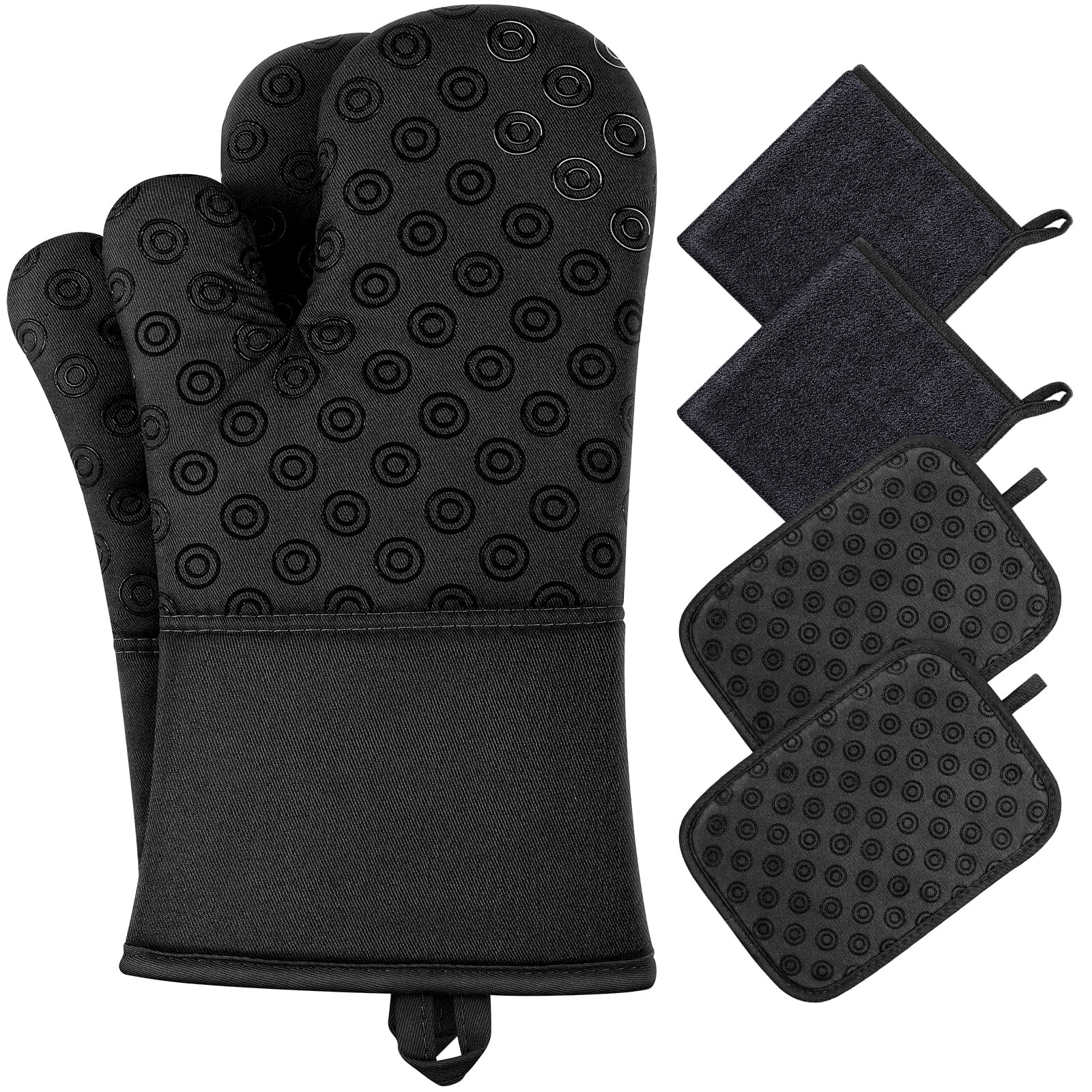 Vaincre Oven Mitts Heat Resistant - 2PCS Black Silicone Oven Mitts,  Non-Slip Grip Soft Oven Mitt, Flexible Kitchen Oven Mits Potholders Oven  Gloves