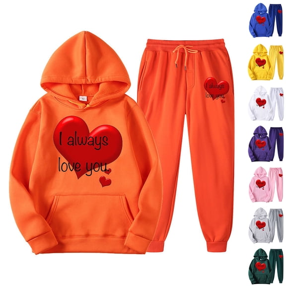 DDAPJ pyju Valentines Day Outfits for Women 2 Piece Casual Sweatsuit Oversized Letter Graphic Hoodie and Jogger Sweatpants Sets Love Heart Print Lounge Tracksuit Set Blue S