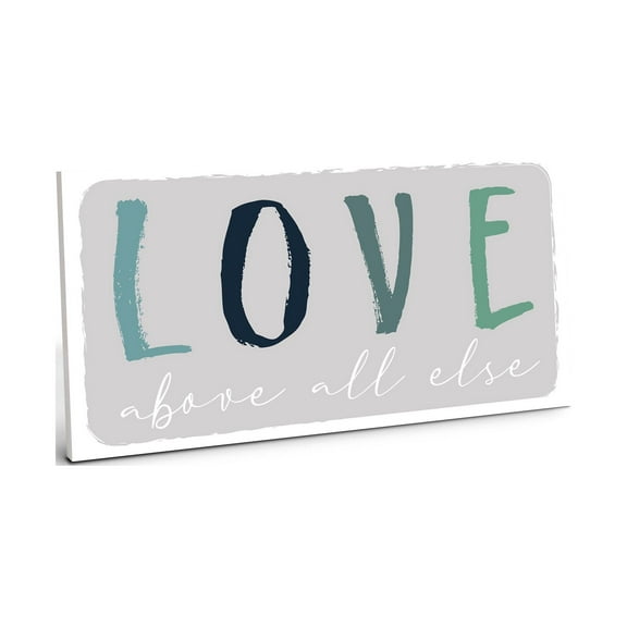 Love Above All Soft Grey Green Script 10 x 5 Wood Wall Sign Plaque