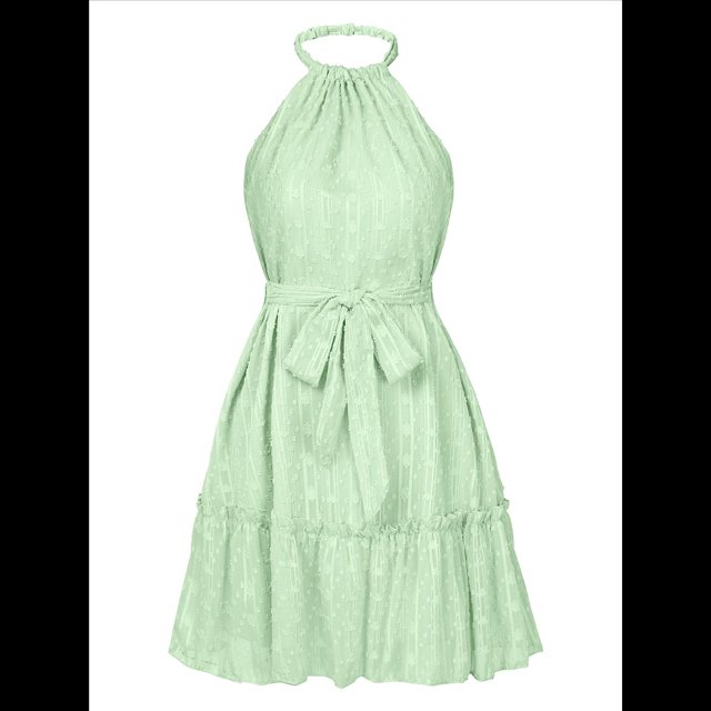 Vestido Sin Mangas con Espalda Descubierta y Volantes Verde S