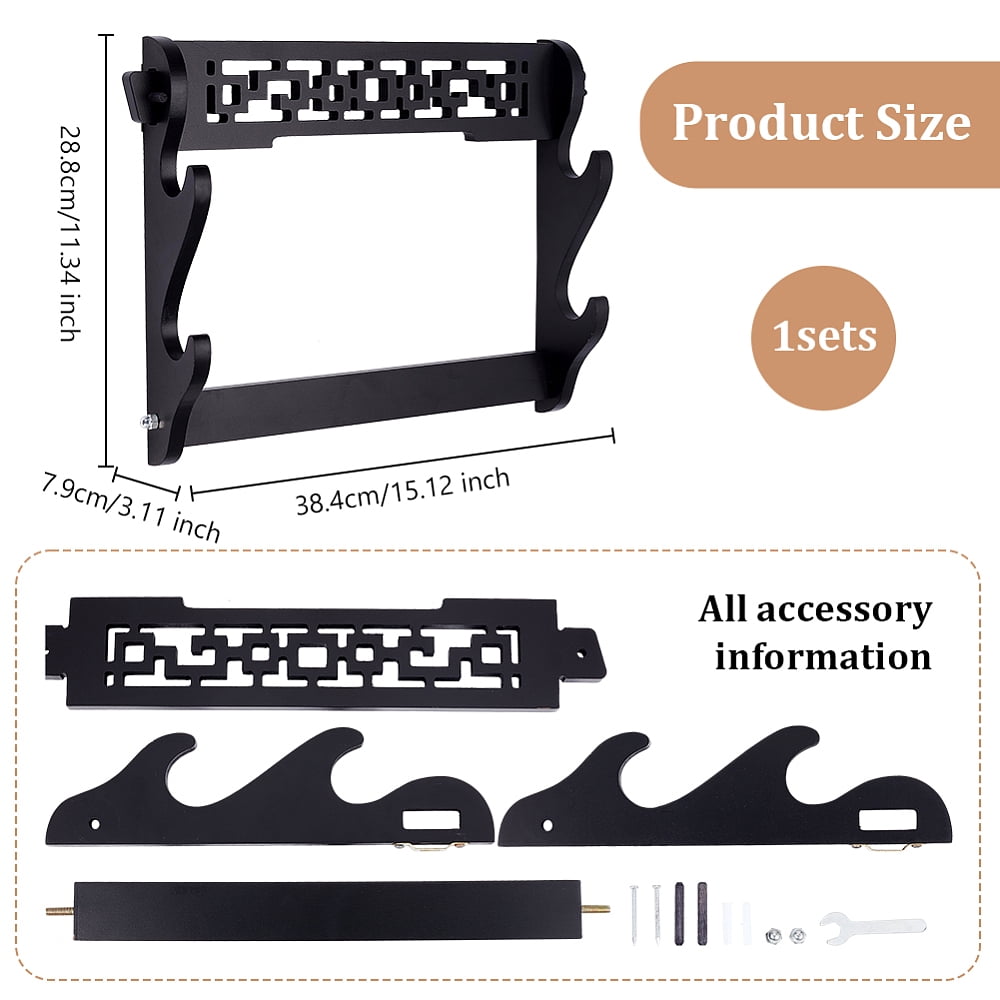 1set Wooden Katana Holder Stand Bracket Samurai Display Easels Black Fihished Product: 7.9x38.4x28.8cm