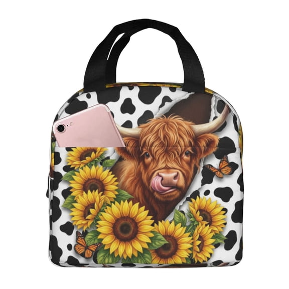 Highland Cow Lunch Bag For Women Insulated Cows Print Lunchbox Cooler Reusable Large Containers Tote Bag For Women Men Work Office Travel Picnic