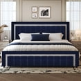 thumbnail image 2 of 4 EVER WINNER King Bed Frame with Headboard, Velvet Upholstered Platform Bed Frame King Size with Diamond Headboard & Footboard, Wooden Slats Support, No Box Spring Required, Easy Assembly, Blue, 2 of 9