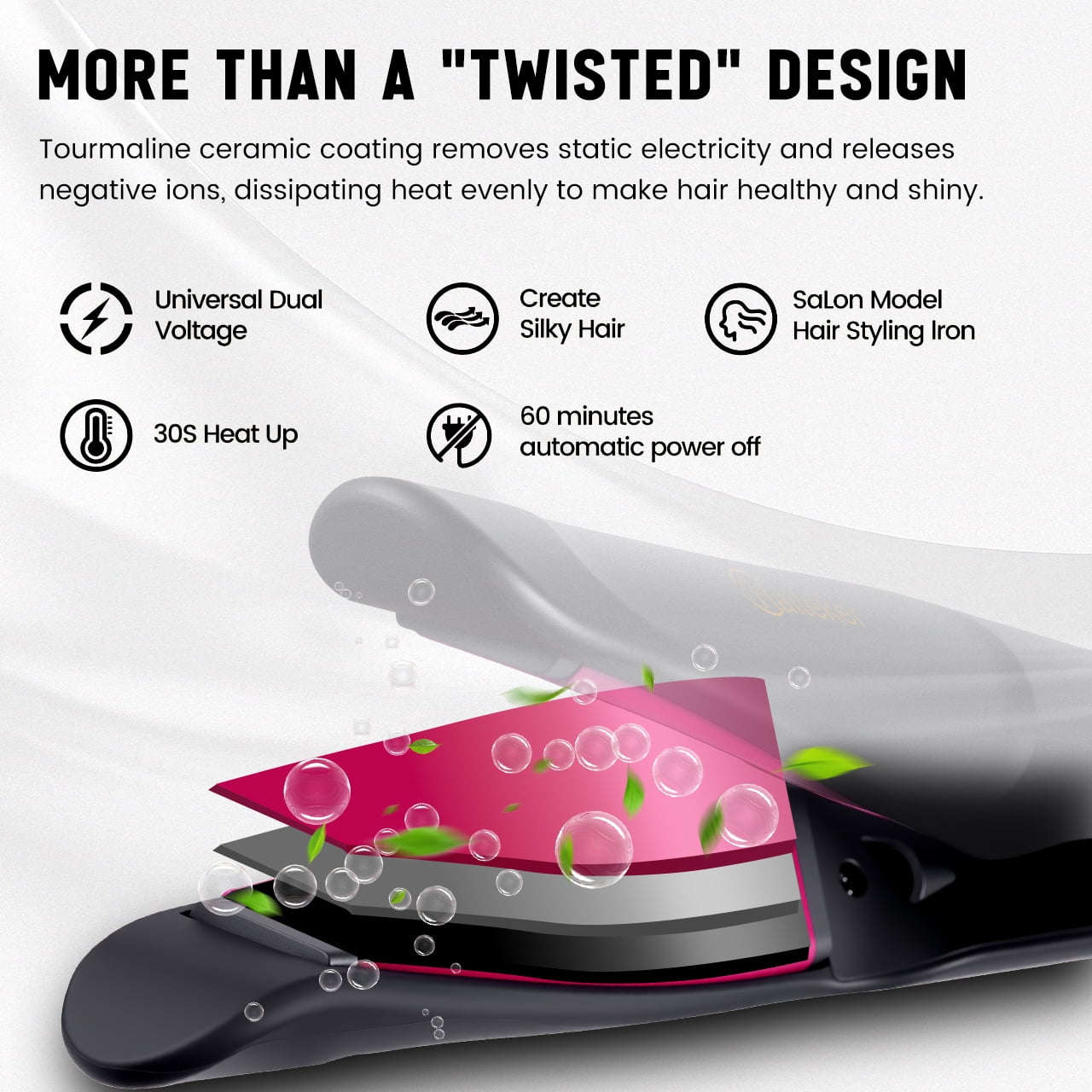 HATTEKER Professional 2-in-1 Curling & Straightening Iron - Hair straightener - curling iron - 11 Temperature Settings - Auto Shut-off - Black