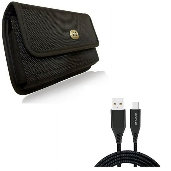 Holster Rugged Case Belt Clip w Charger Cord Type-C 10ft USB Cable K7D for Motorola Moto Z4 Z3 Play Z2 Play Z Play Droid Force Droid G7 - OnePlus 5T, 6, 6T - Razer Phone 2