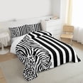 thumbnail image 4 of Homewish Zebra Cheetah Print Queen Comforter Set, Blck White Stripes Line Bedding Sets, Modern Fashion Theme Reversible Bedding Comforter Set, Ultra Soft Bedroom Decor, 3pcs, 4 of 9