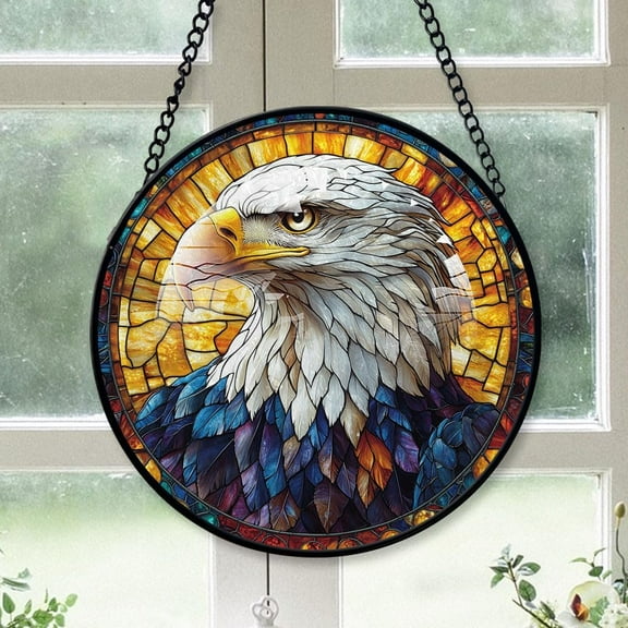 Customized Bald Eagle Hanging Stained Glass for Windows , Bald Eagle Hand-Painted Sun Catcher, Bald Eagle Garden Hangings Christmas, for Home Décor iALQ6n