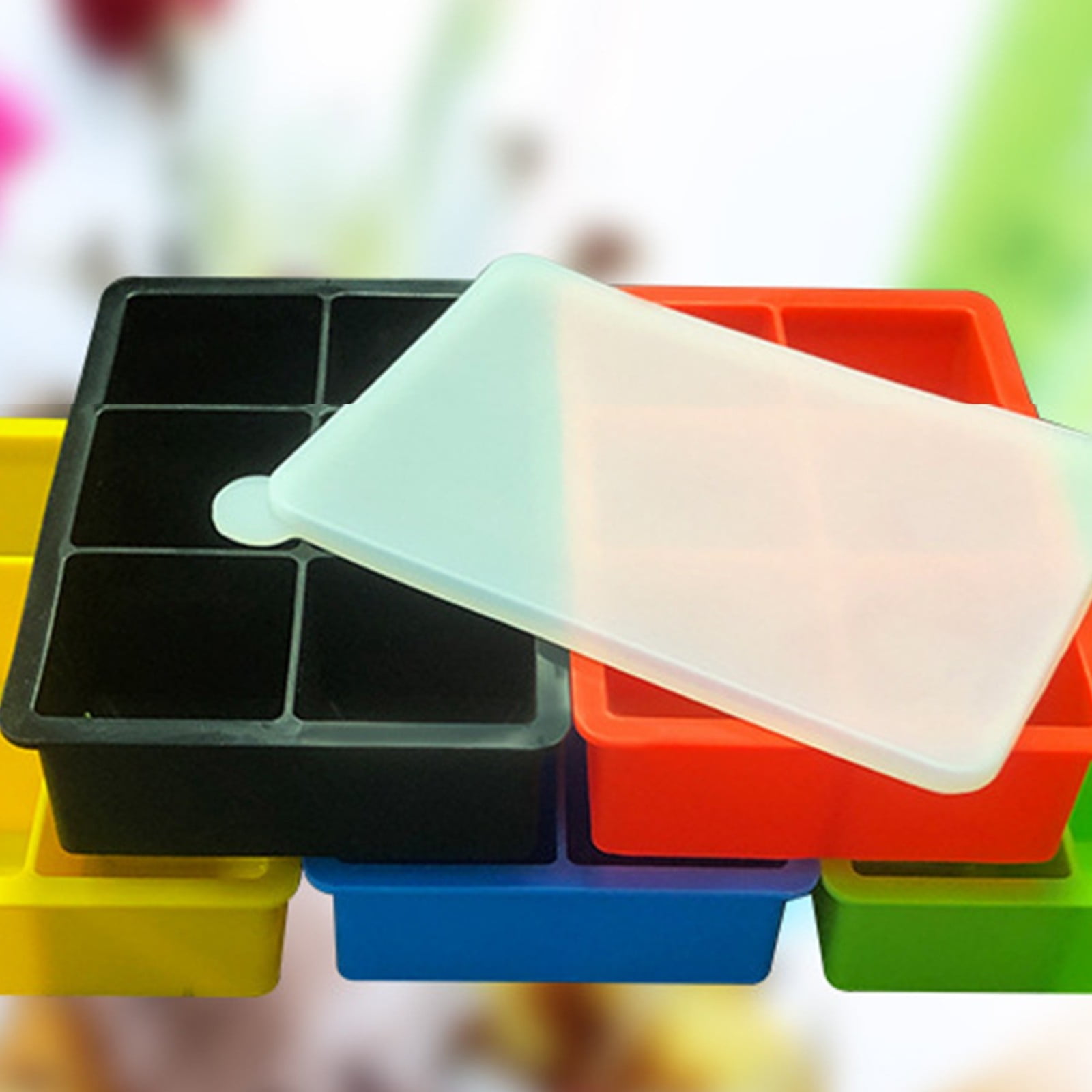 4-Pack Silicone Ice Cube Trays with Lids - Large Square Ice Molds for Cocktails, Stackable Leakproof Freezer Trays, BPA-Free Flexible Cube Maker for Bourbon & Drinks