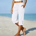 thumbnail image 4 of Light Weight Capris for Women Summer Palazzo Plus Size Straight Leg Pettie for Daily,Office,Travel Gauze Womens Ladies Summer Slacks with Pockets Loose Fit Resort Outfit Breathable Trousers White, 4 of 5